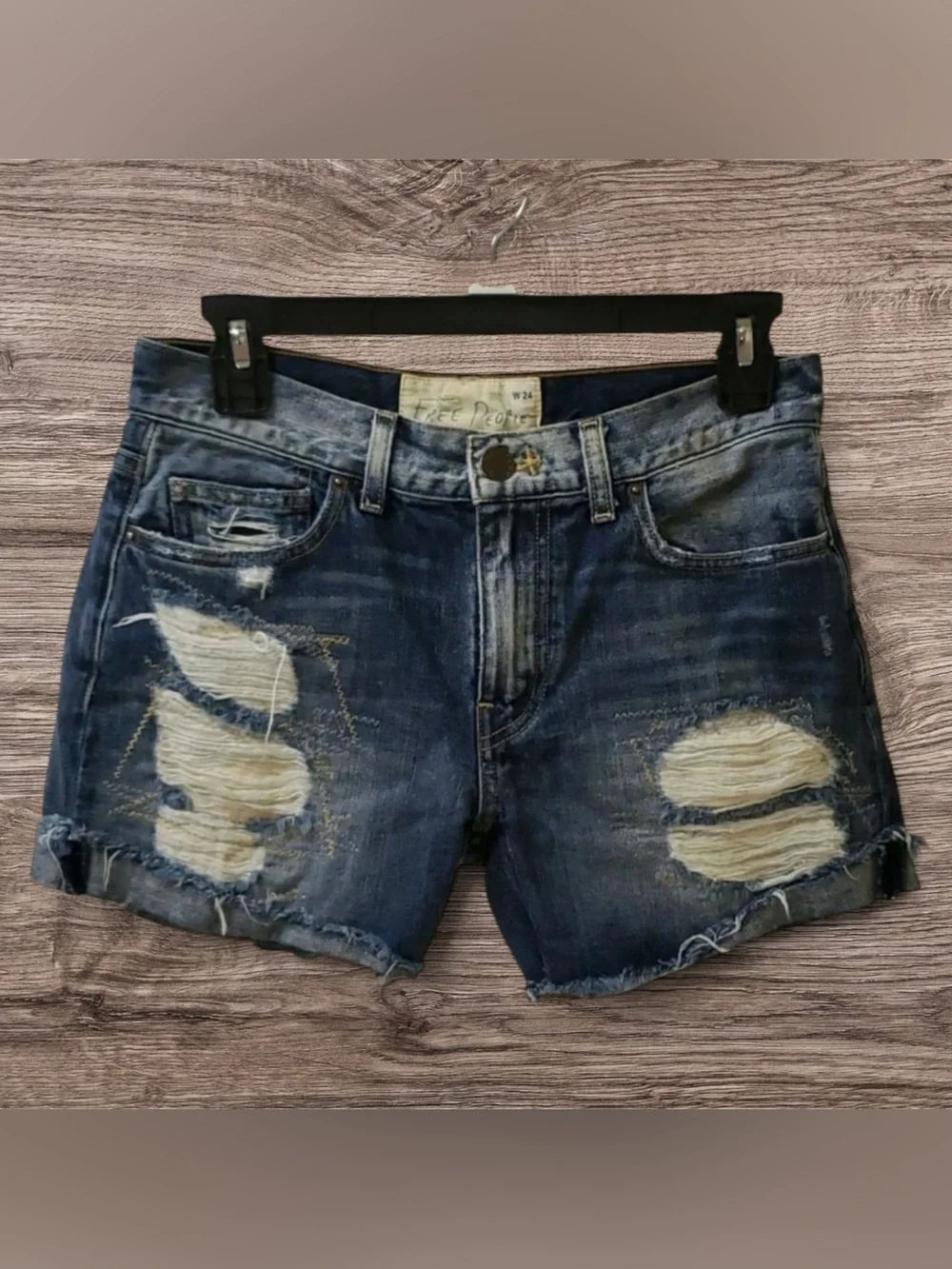 Free People Distressed Embroidered Jean Shorts Size 25 Cutoff Denim